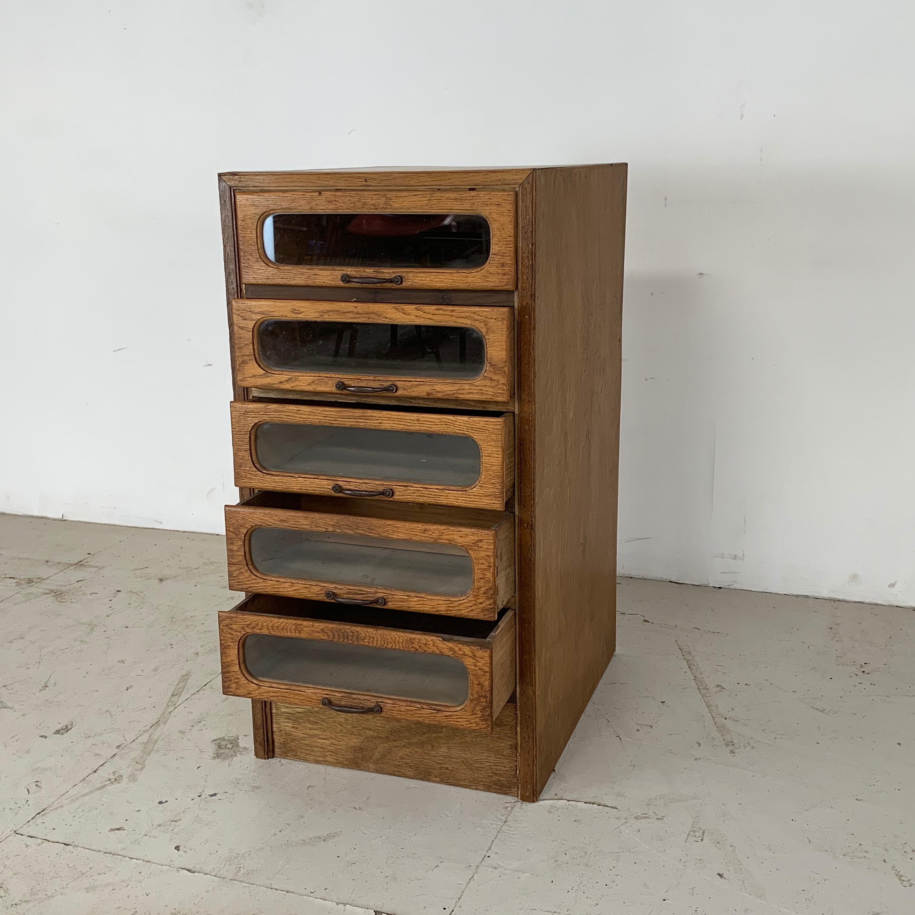 1920s British Oak Haberdashery Cabinet 1