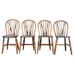Antique 1920s British Wooden Farmhouse Dining Chairs, Set of Four