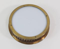 1920s Bronze Art Deco Bank Flush Mount Ceiling Light w/ Round Ribbed Rim