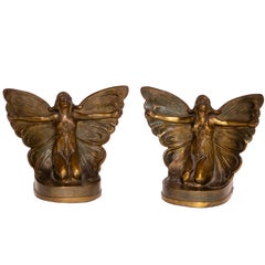 1920s Bronze Butterfly Girl Bookends