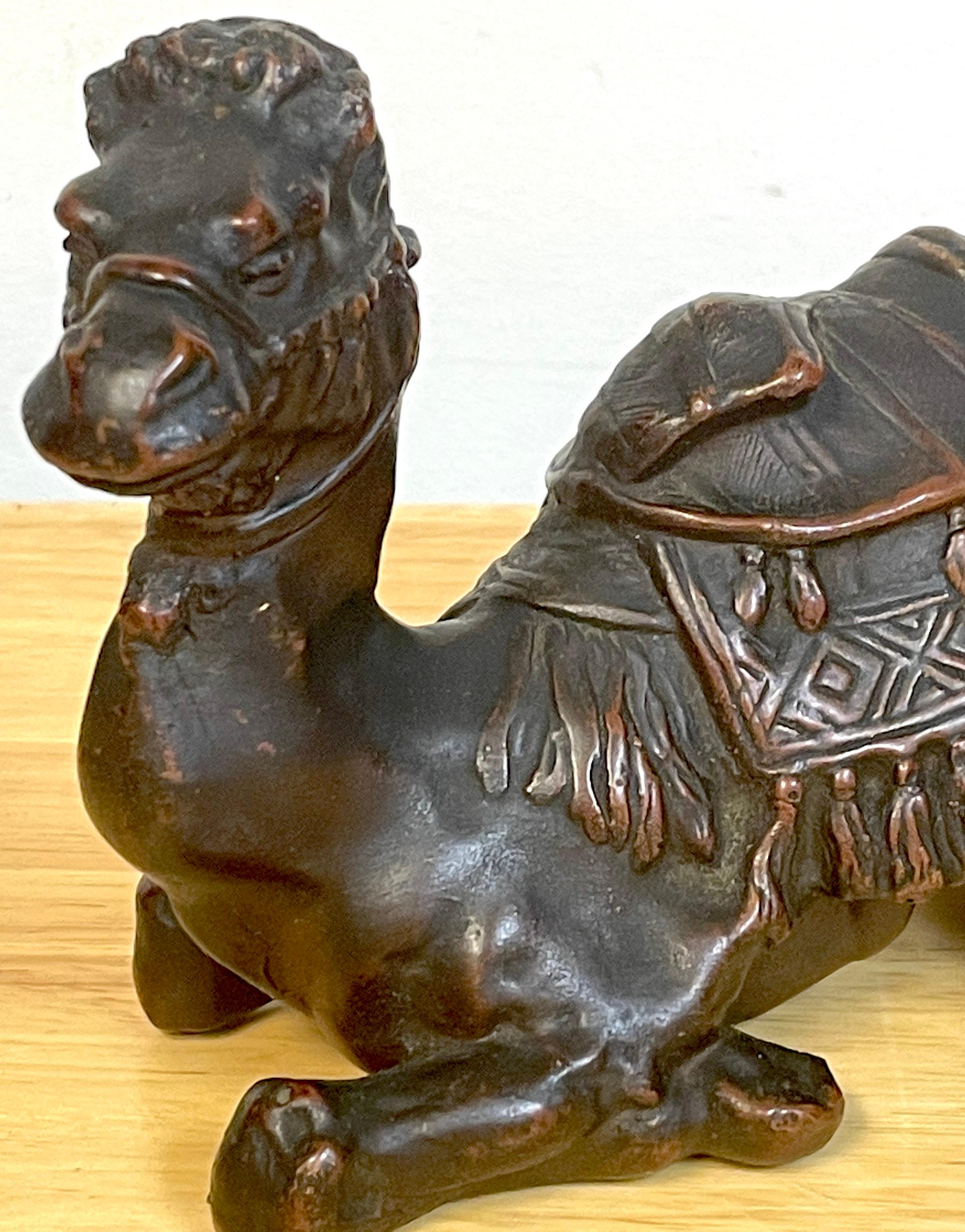 Appliqué 1920s Bronze Clad Sculpture of a Seated Moorish Camel For Sale