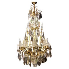 Antique 1920’s Bronze Colorful Crystal Chandelier