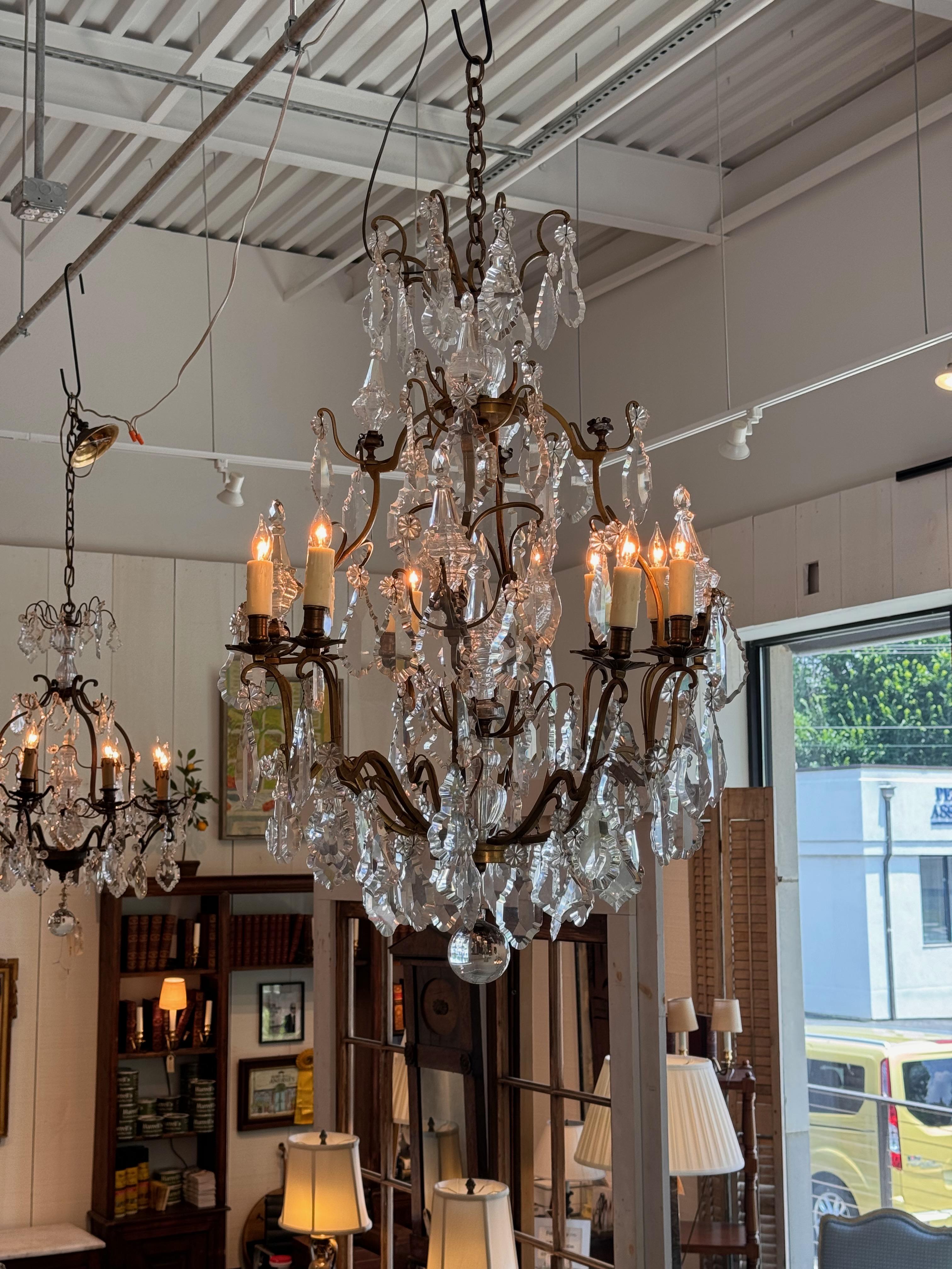 Early 20th Century 1920s Bronze & Crystal Chandelier