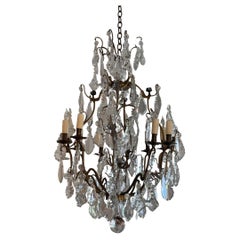 Antique 1920s Bronze & Crystal Chandelier