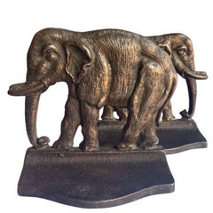 1920s Bronze Elephant Bookends