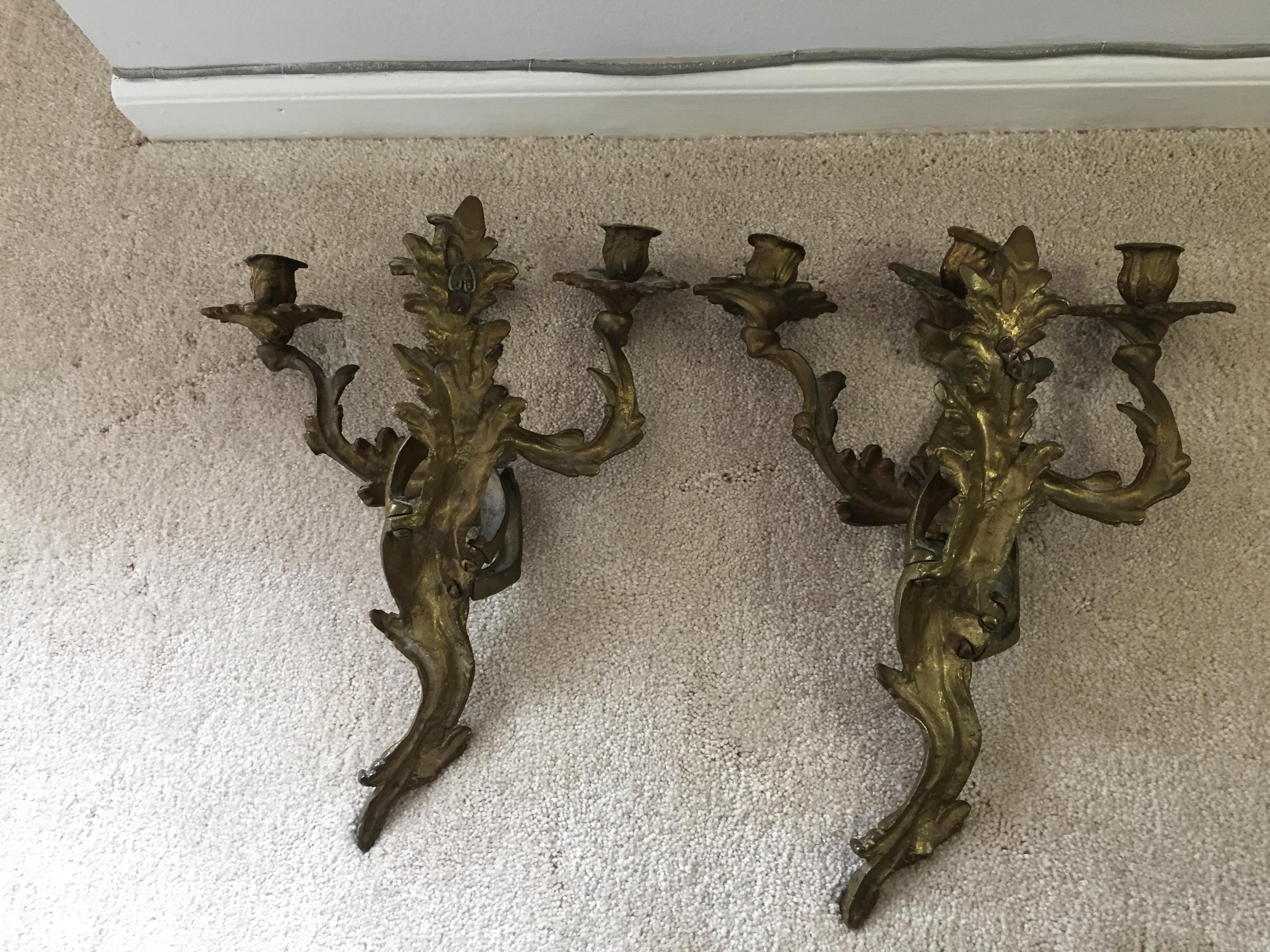 Bronze Italian 3-Armed Sconces, a Pair For Sale 1