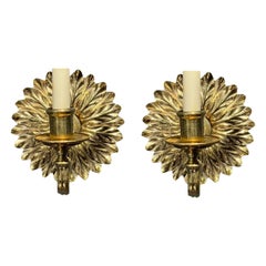 Appliques à une lumière en bronze 1920 en forme de soleil