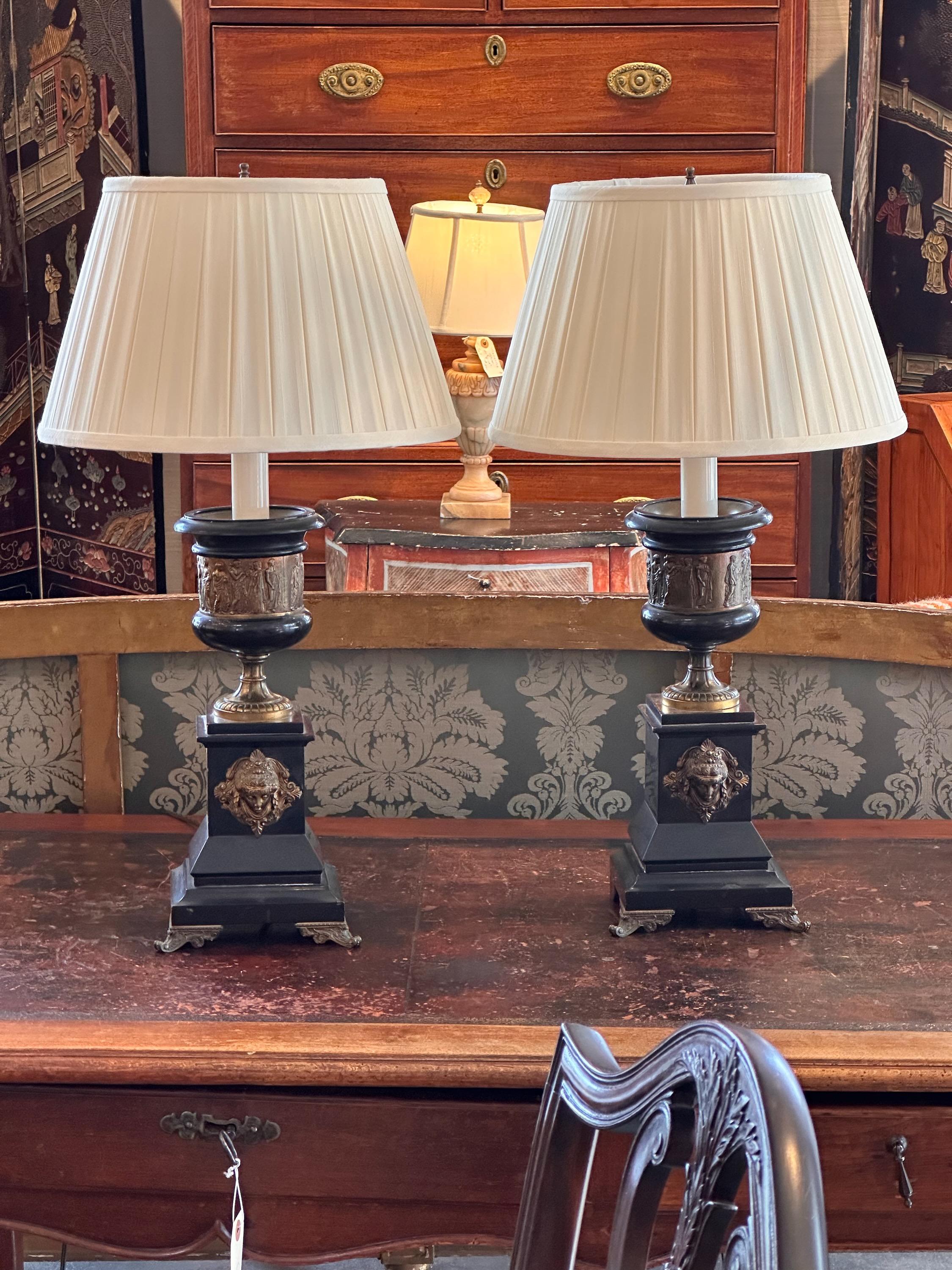 French 1920s Bronze Urn Lamps - a Pair For Sale