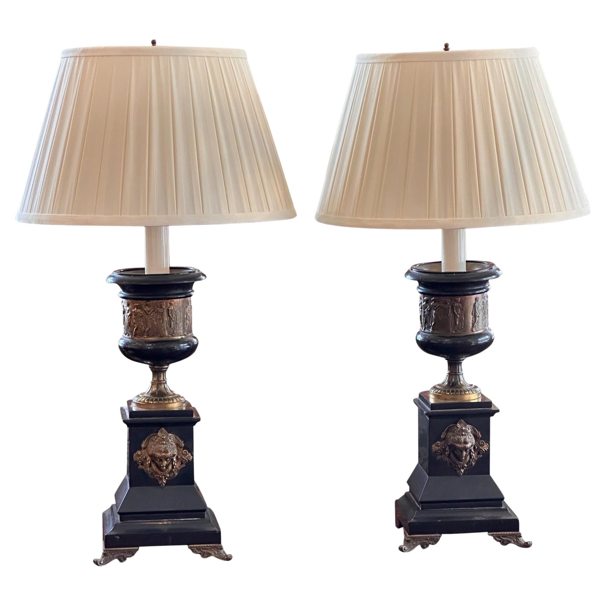 1920s Bronze Urn Lamps - a Pair