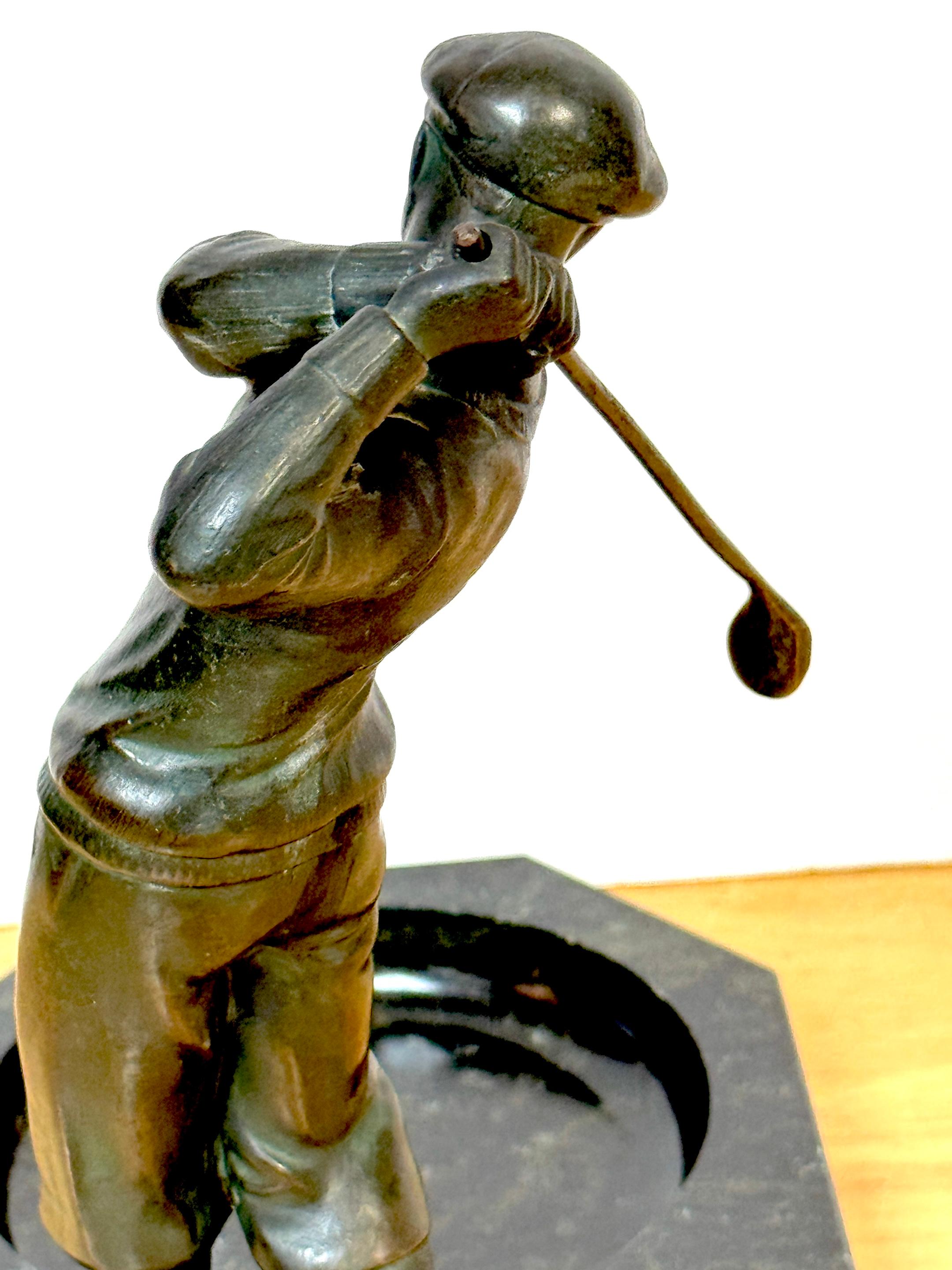 1920s Bronzed Swinging Golfer & Marble Catch All/ Vide-Poche 3