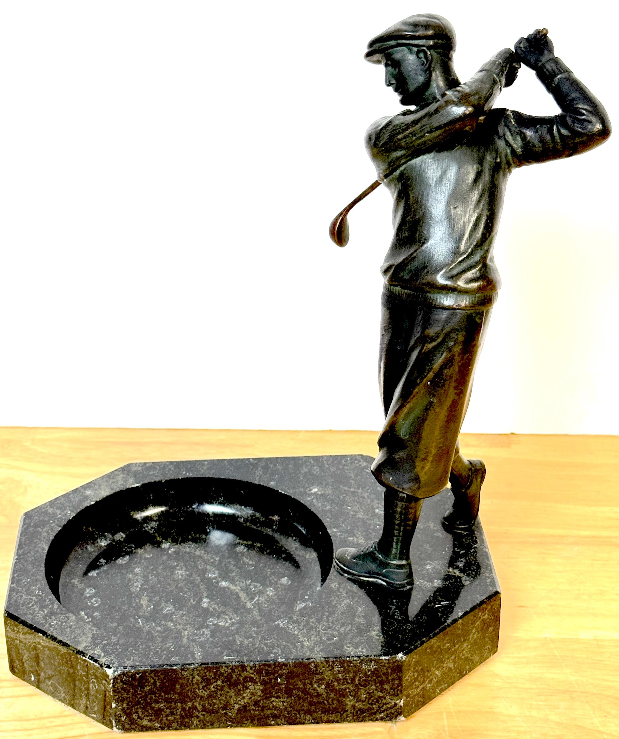 1920s Bronzed Swinging Golfer & Marble Catch All/ Vide-Poche 4