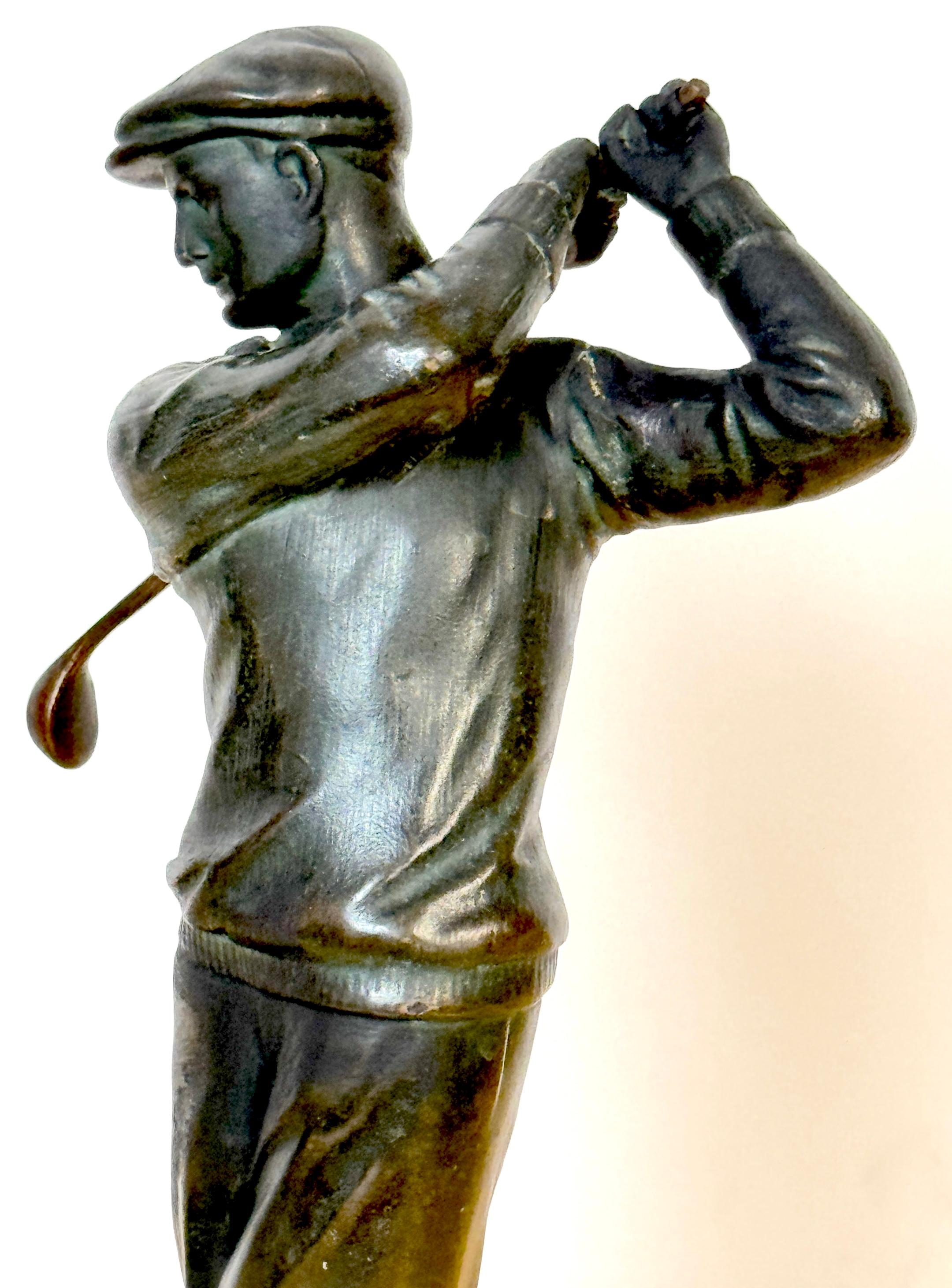 1920s Bronzed Swinging Golfer & Marble Catch All/ Vide-Poche 5