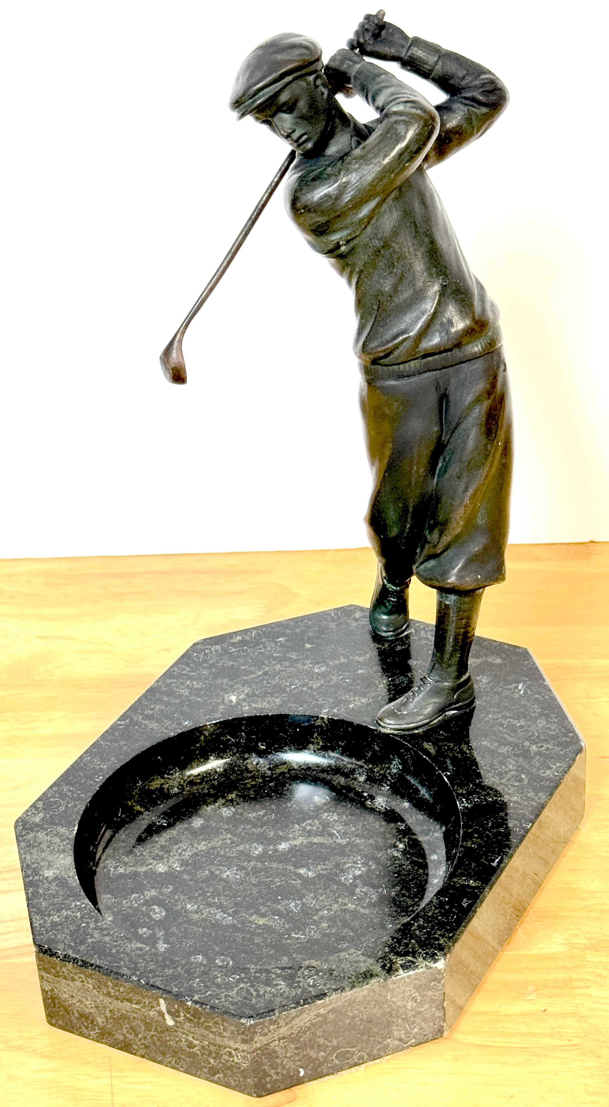 1920s Bronzed Swinging Golfer & Marble Catch All/ Vide-Poche 6