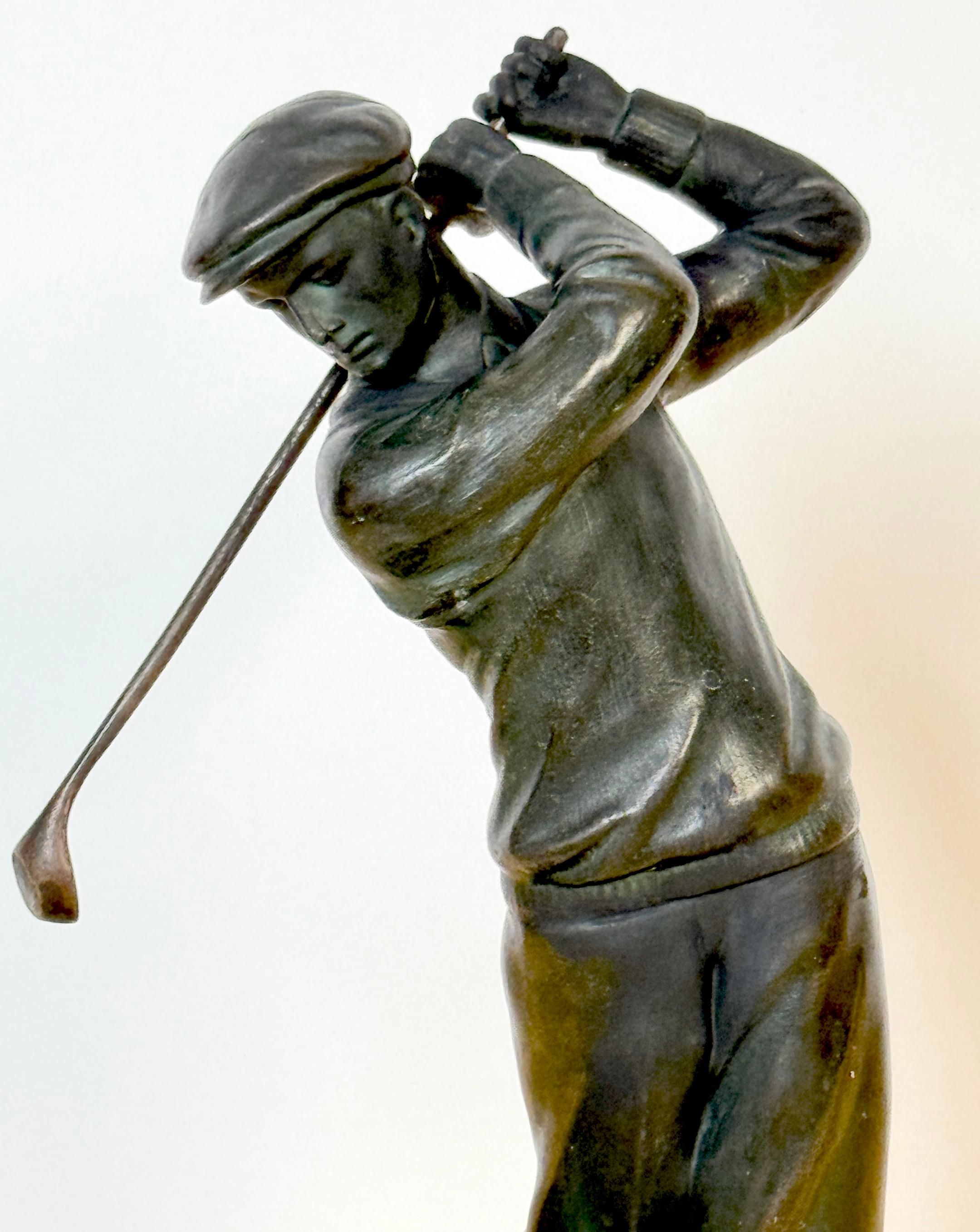 1920s Bronzed Swinging Golfer & Marble Catch All/ Vide-Poche 7