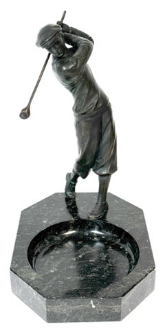 1920s Bronzed Swinging Golfer & Marble Catch All/ Vide-Poche