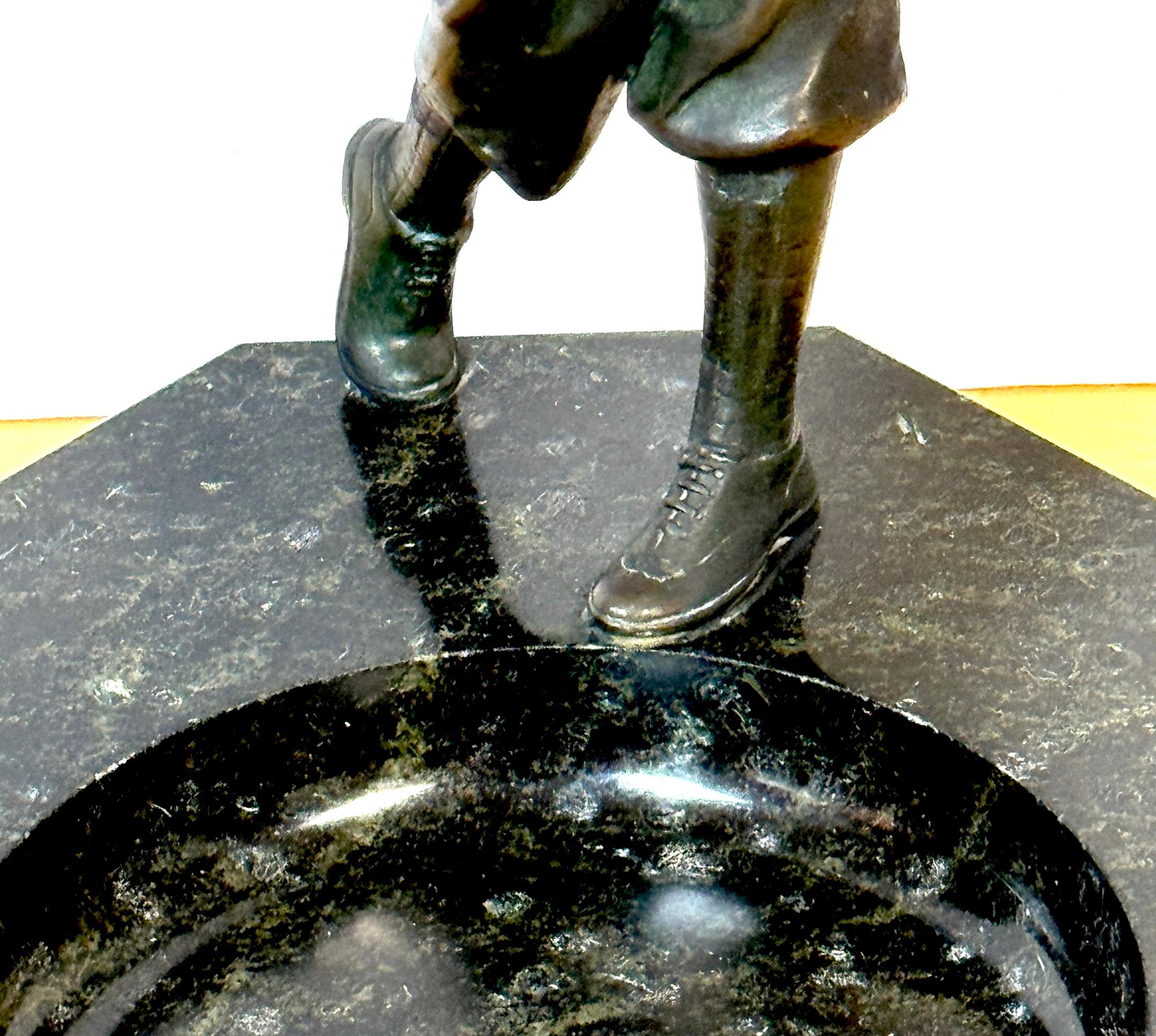 French 1920s Bronzed Swinging Golfer & Marble Catch All/ Vide-Poche