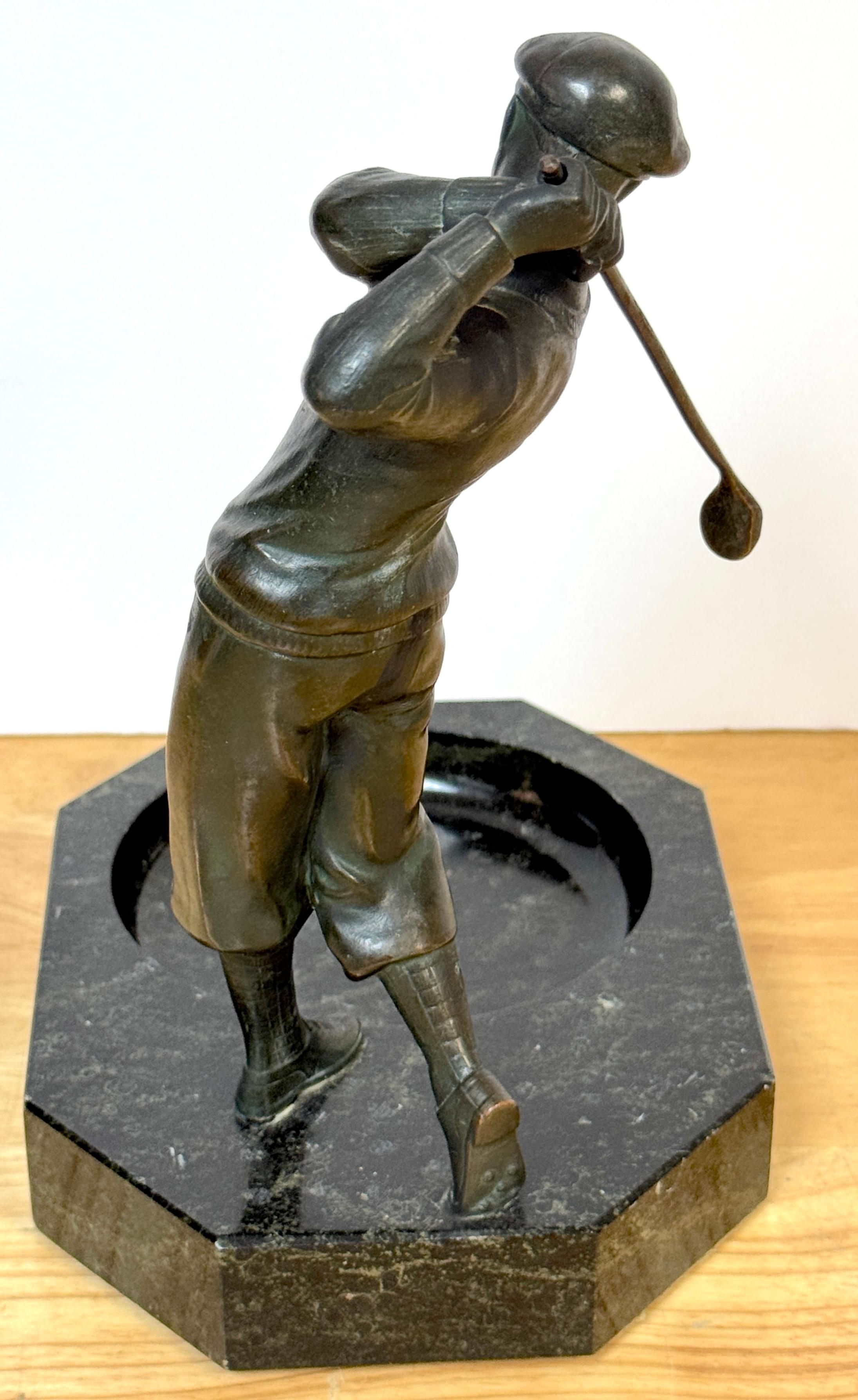 1920s Bronzed Swinging Golfer & Marble Catch All/ Vide-Poche 1