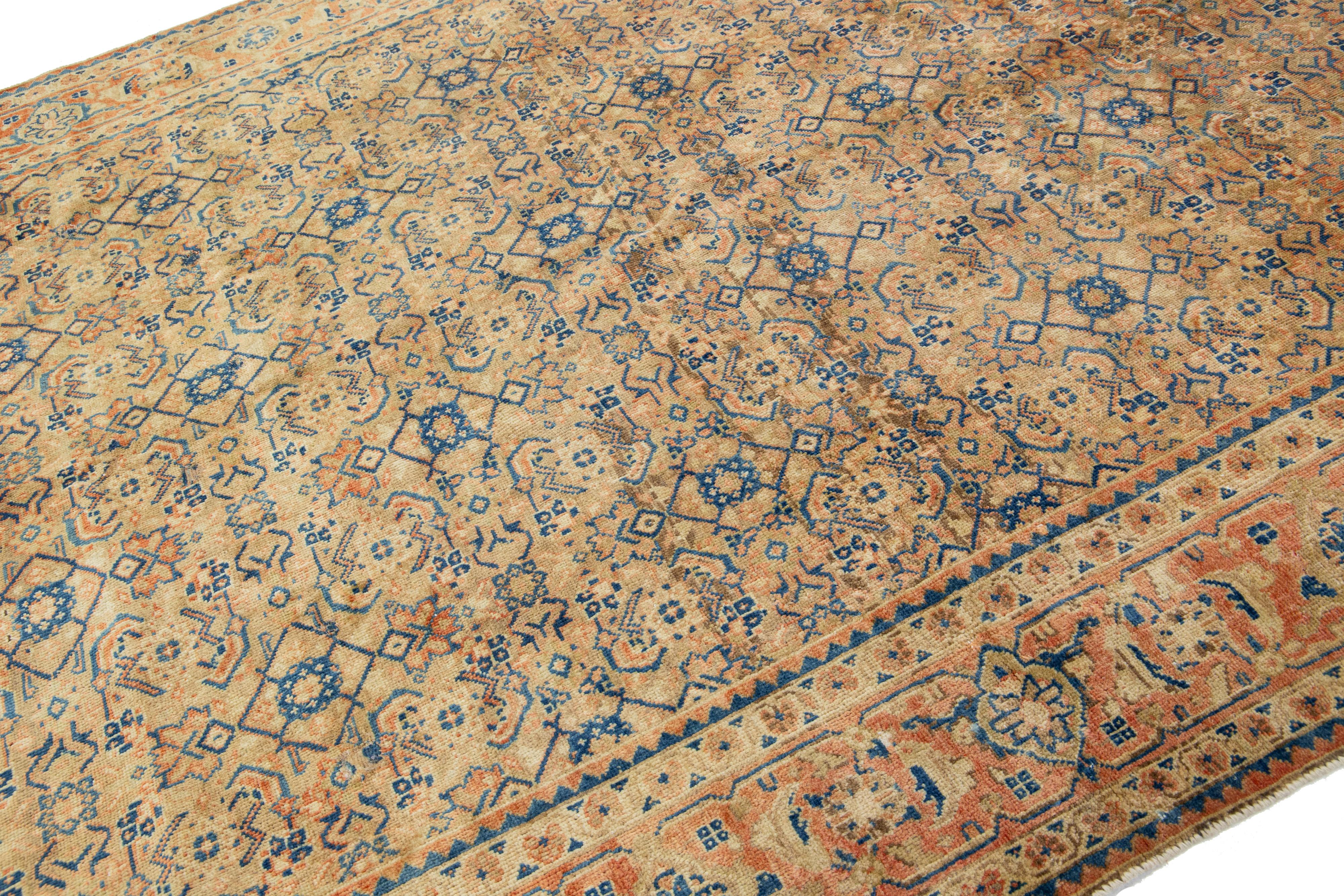 Islamic  1920s Brown Antique Wool Rug Persian Mahal With Floral Pattern  For Sale