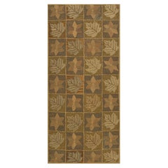 1920s Brown Folk Art Star & Leaf Antique American Hooked Rug 2'4'' x 5' Carpet