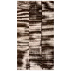 Antique 1920s Brown Ivory Stripe N.W. Persian Flat-Weave Kilim Rug 6
8"x13
2" Carpet