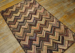 1920s Brown Multicolor Chevron Pattern American Hooked Rug 2'7''x 4'6'' Carpet