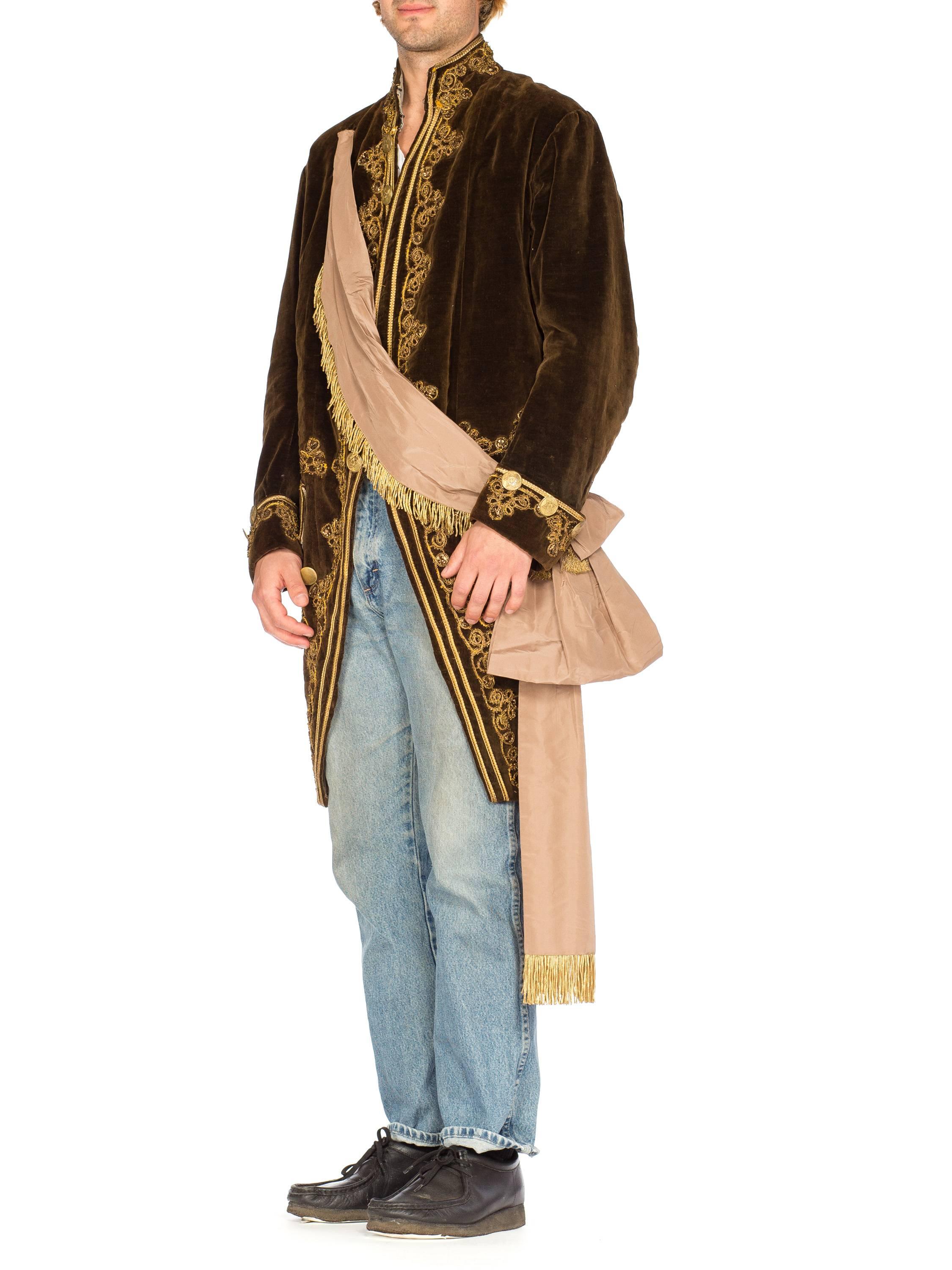 1920s Brown Velvet Men's 18th Century Style Frock Coat With Antique Gold Metal View 3