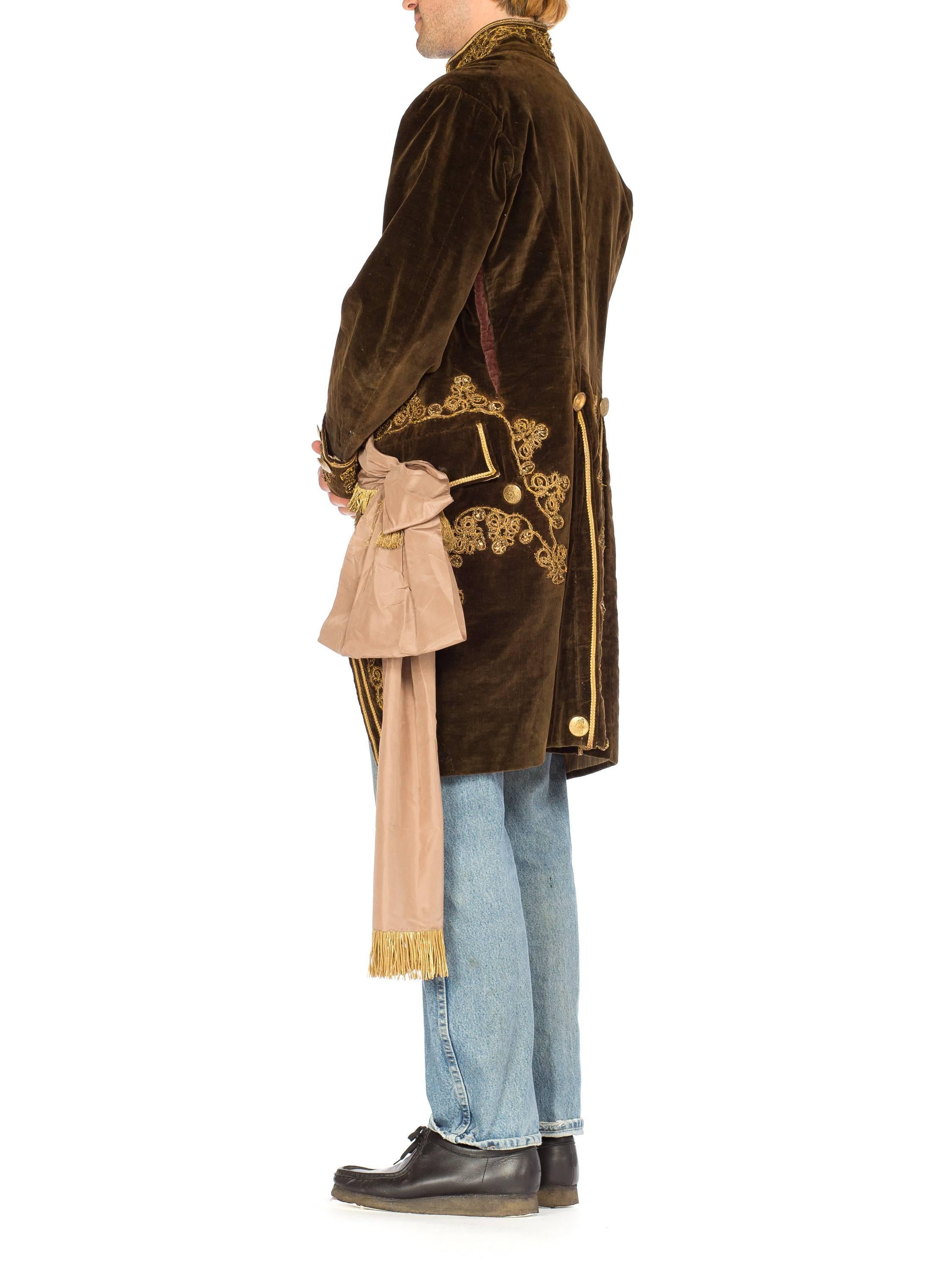 1920s Brown Velvet Men's 18th Century Style Frock Coat With Antique Gold Metal View 4