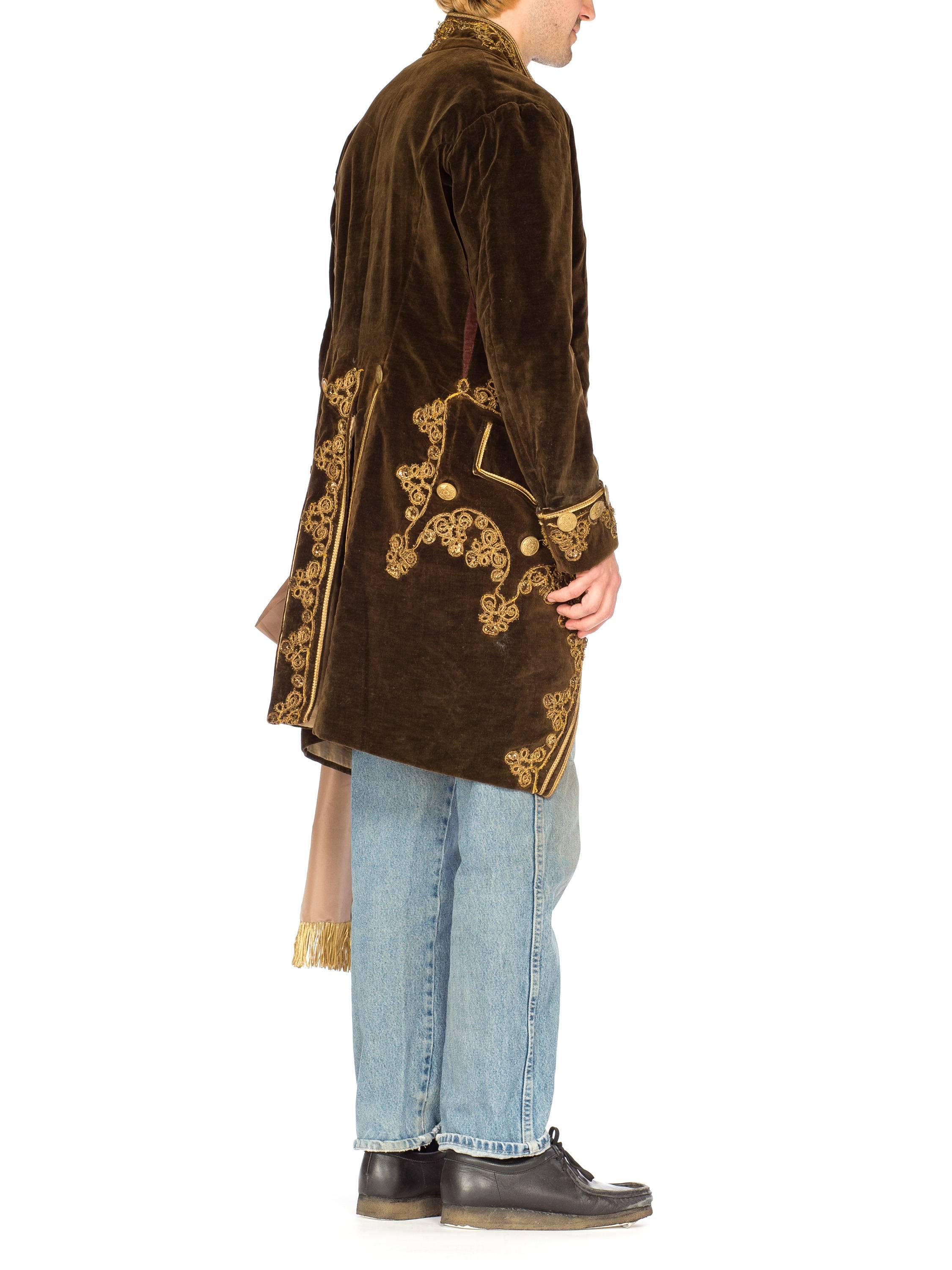 1920s Brown Velvet Men's 18th Century Style Frock Coat With Antique Gold Metal View 6