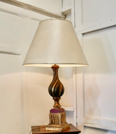 1920s Bulbous Folk Art Painted Spanish Lamp and Shade