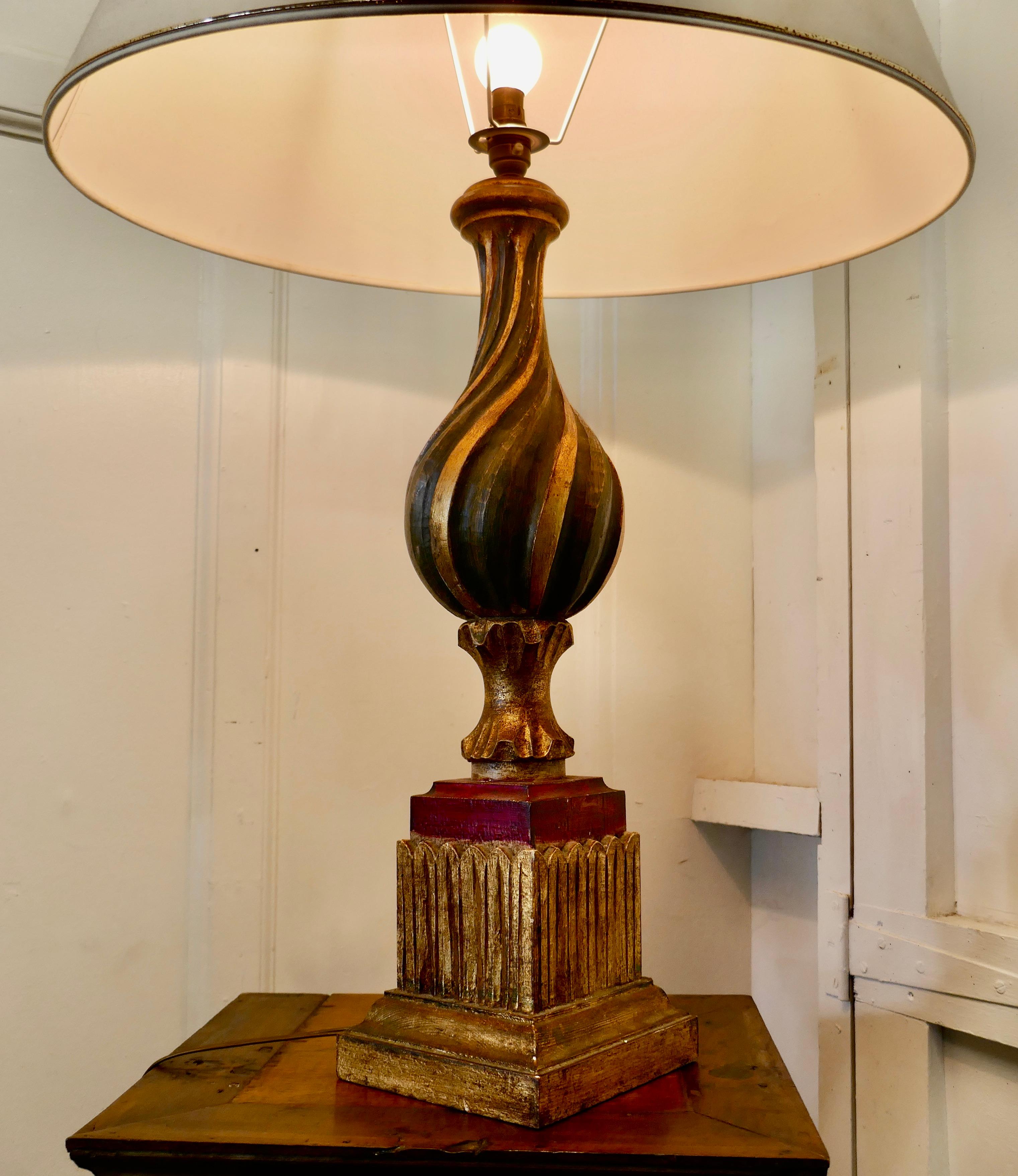 1920s Bulbous Folk Art Painted Spanish Lamp and Shade For Sale 1