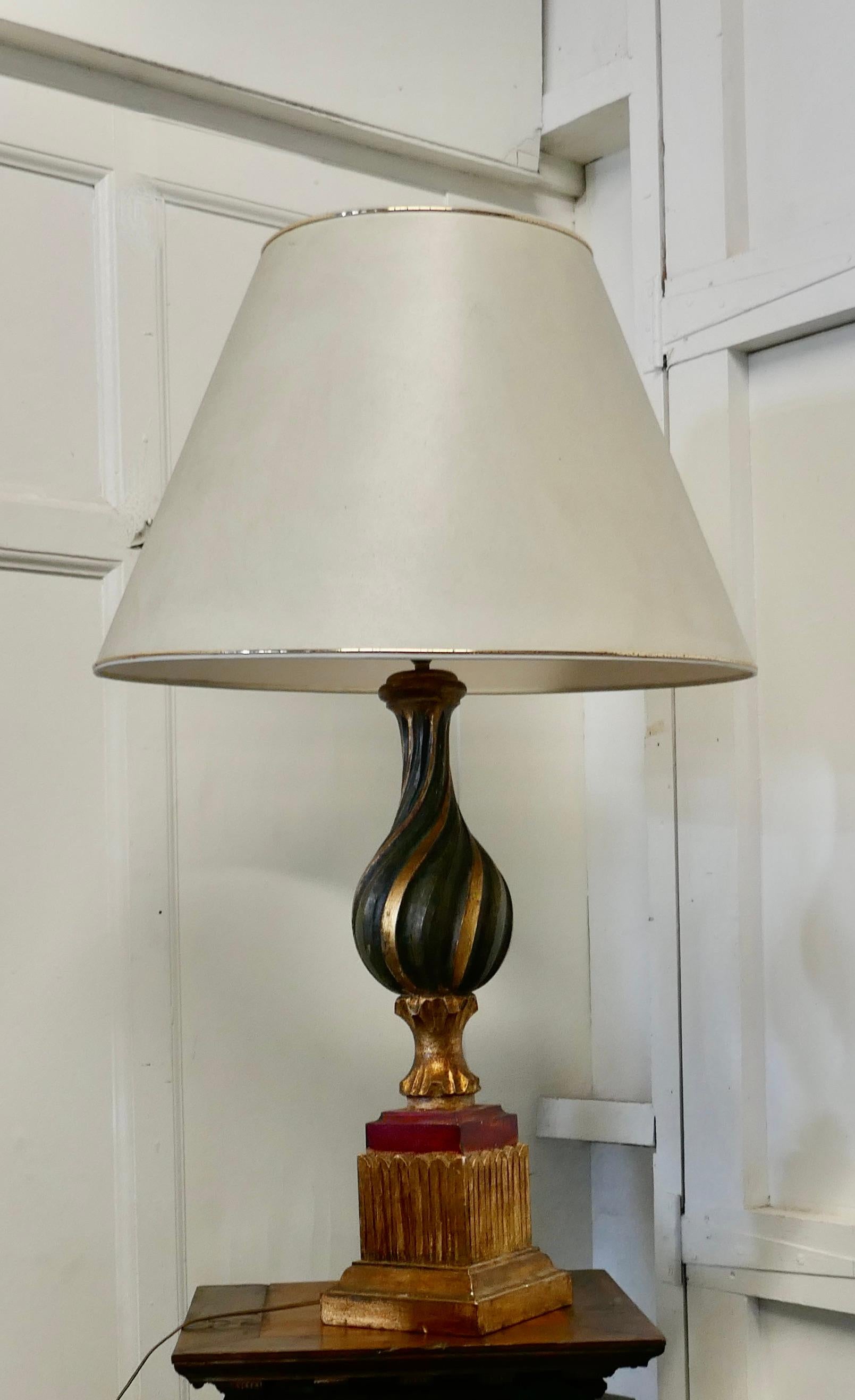 1920s Bulbous Folk Art Painted Spanish Lamp and Shade For Sale 3
