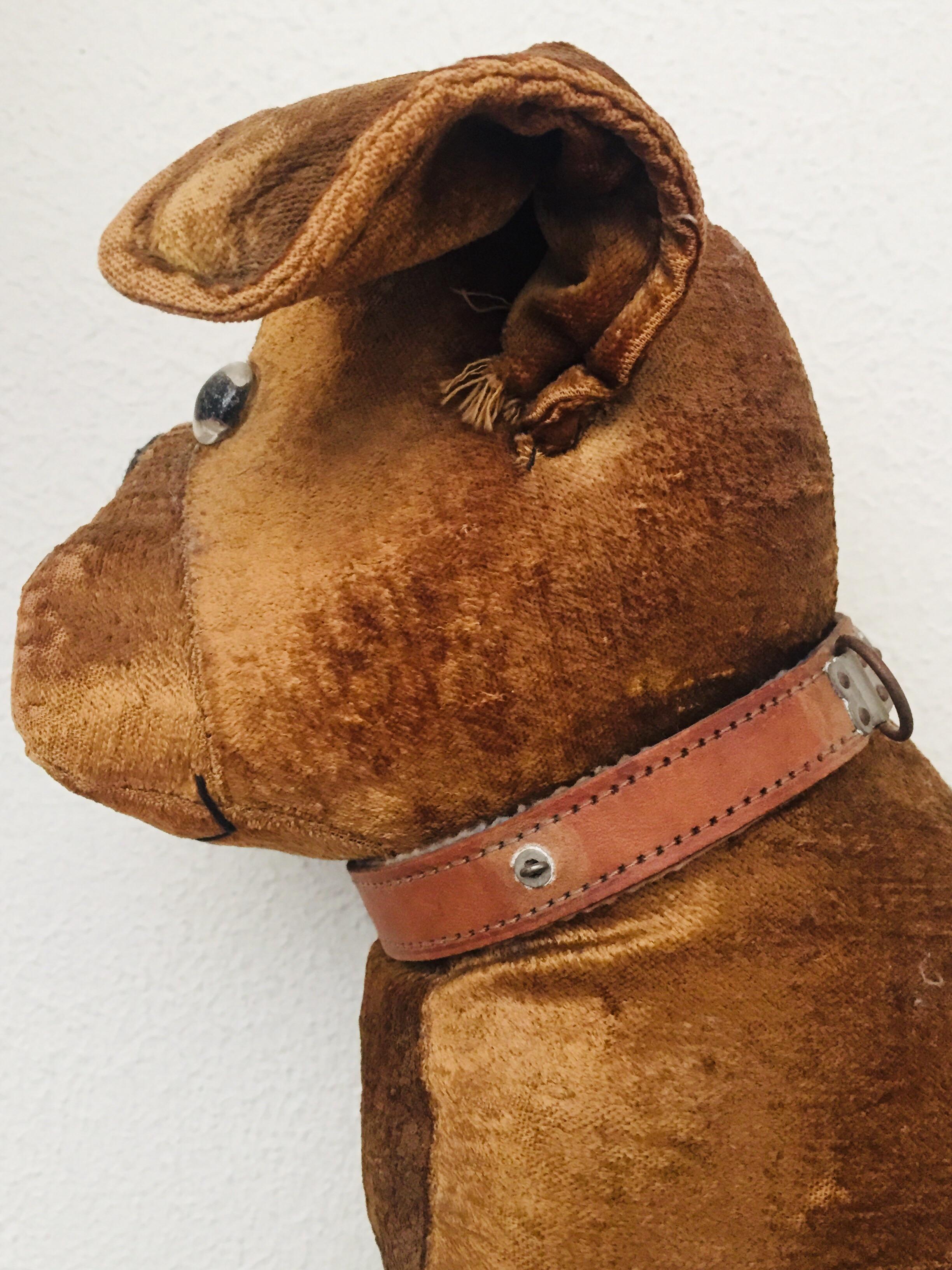 20th Century Antique Bulldog Toy, Straw Stuffed Velvet, 1920s, Europe  For Sale