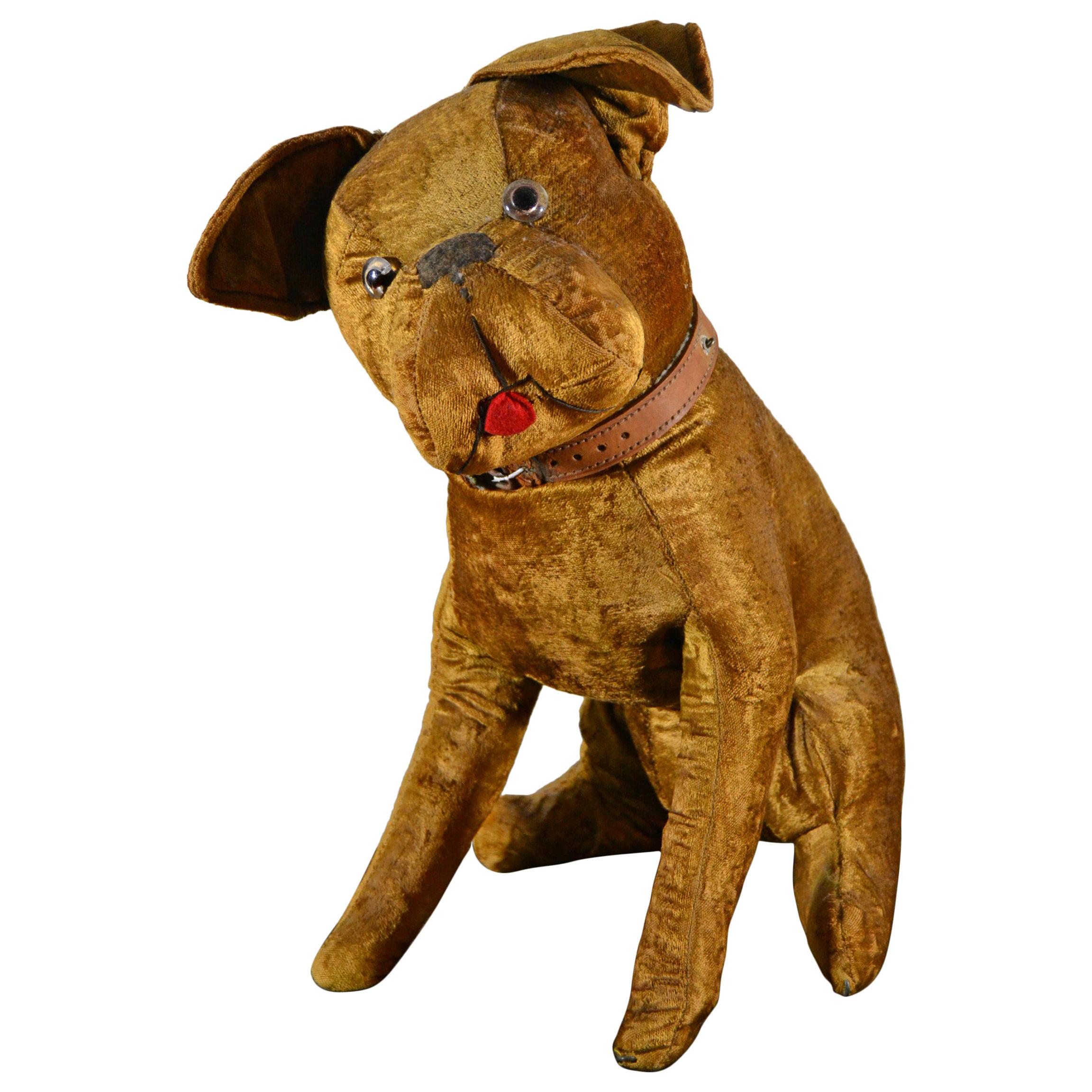 Antique Bulldog Toy, Straw Stuffed Velvet, 1920s, Europe 