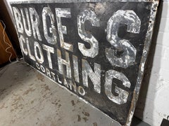 1920s BURGESS Clothing , Hand Painted Metal Sign..amazing patina , color, surfac
