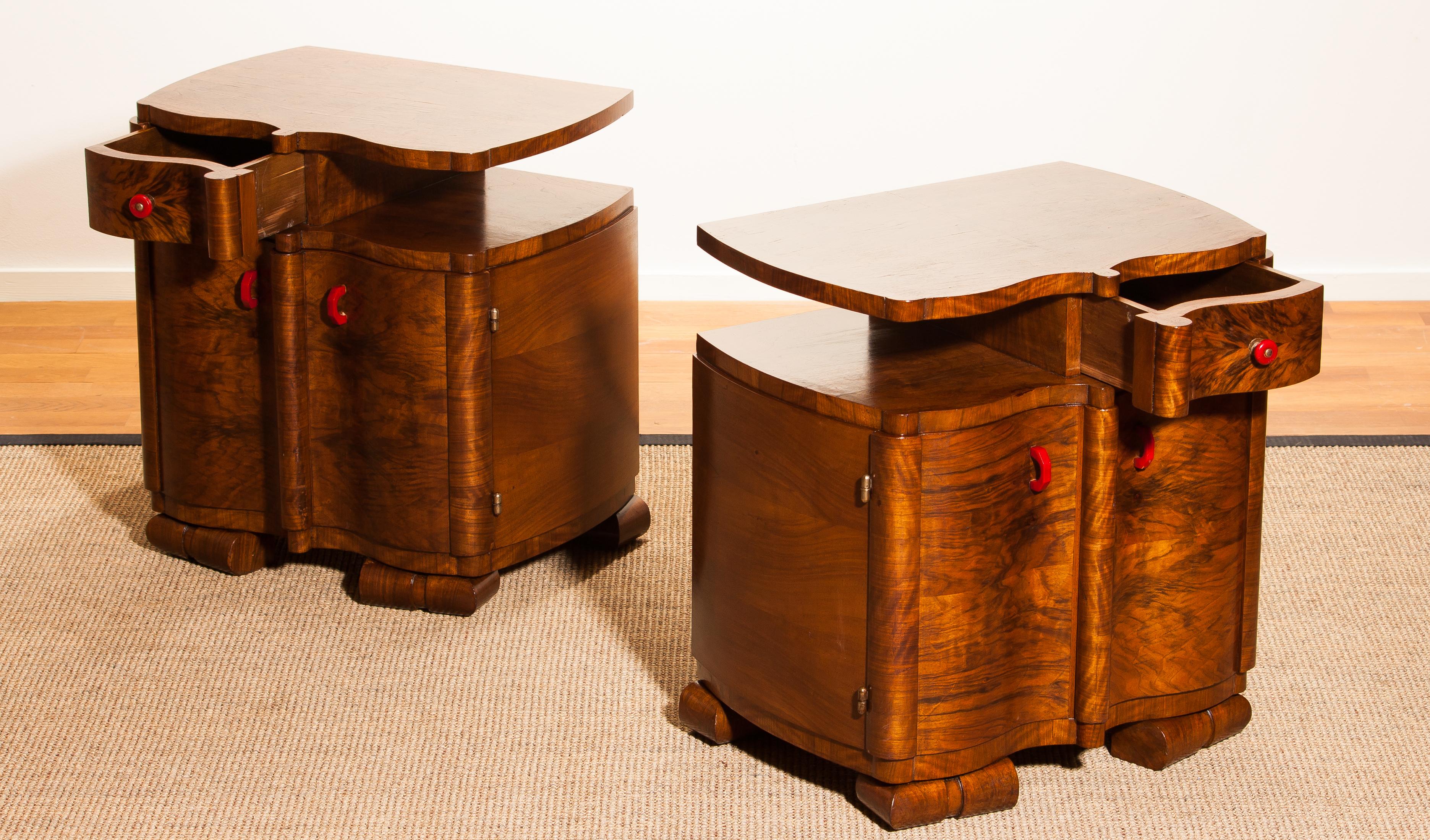 1920s Burl Wood Art Deco Bedside Tables 1