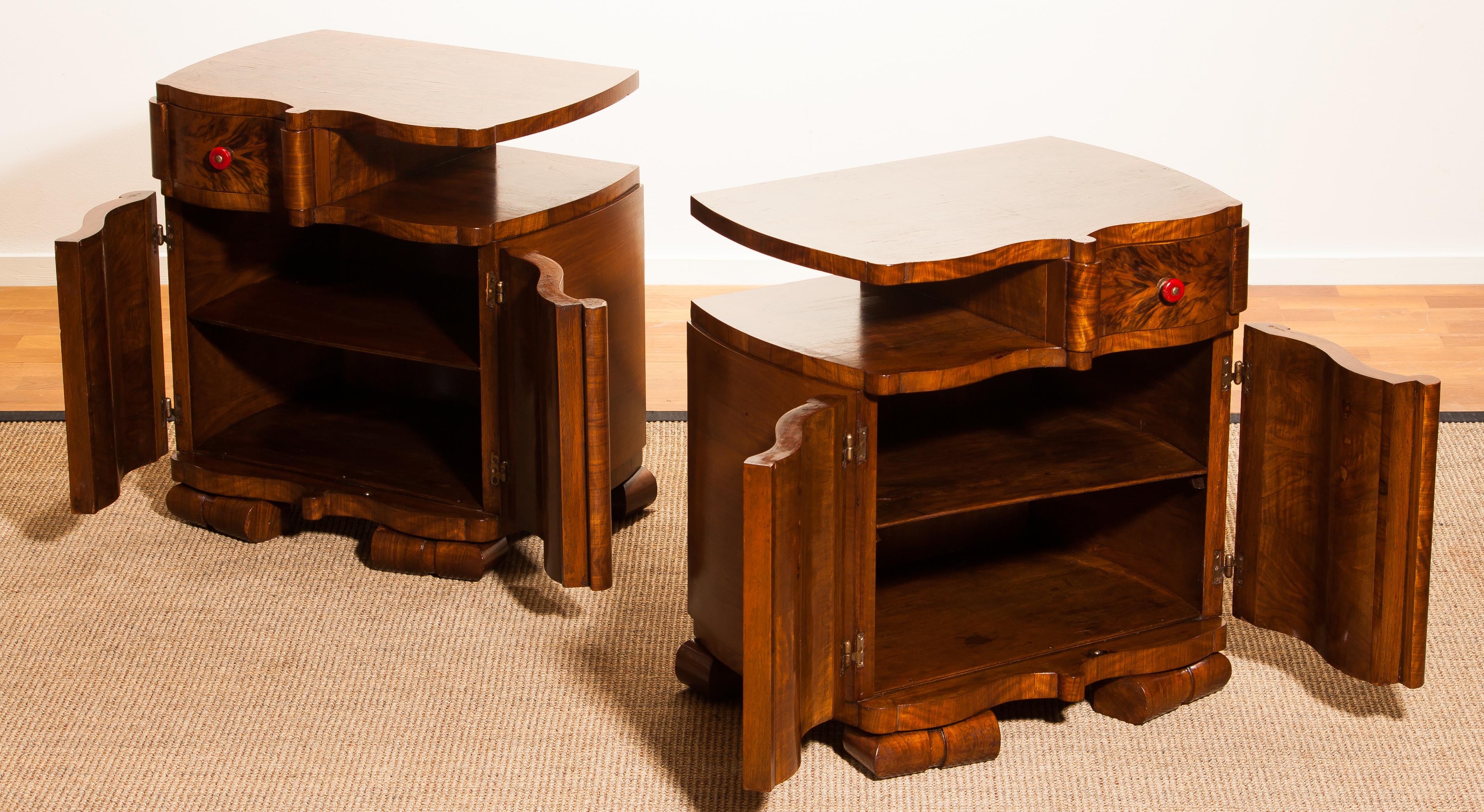 1920s Burl Wood Art Deco Bedside Tables 2