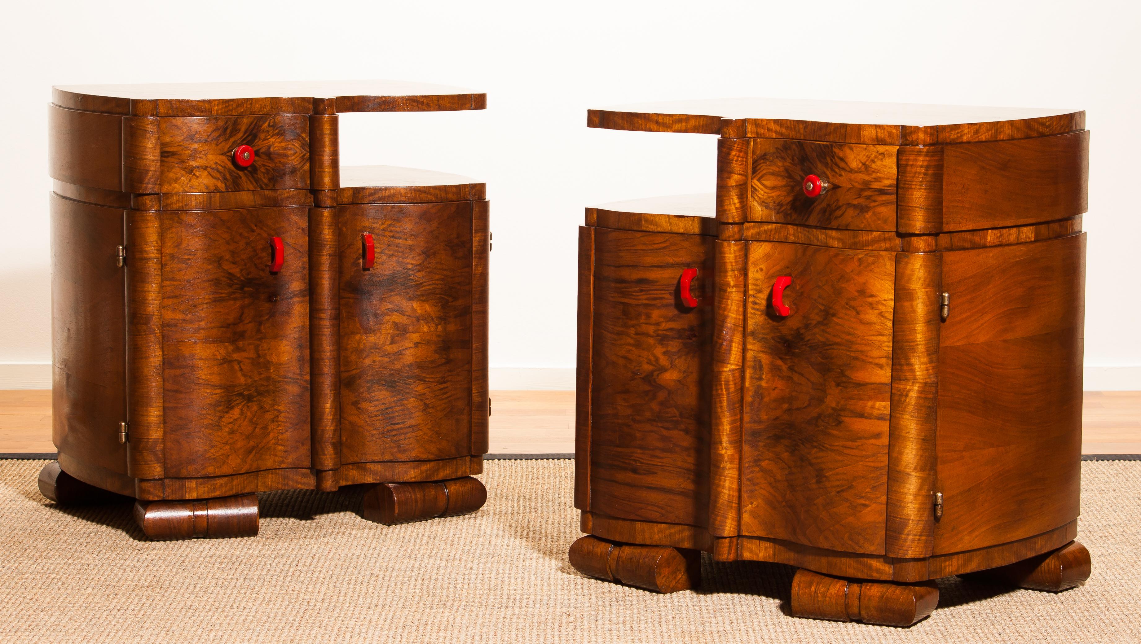 1920s Burl Wood Art Deco Bedside Tables 3