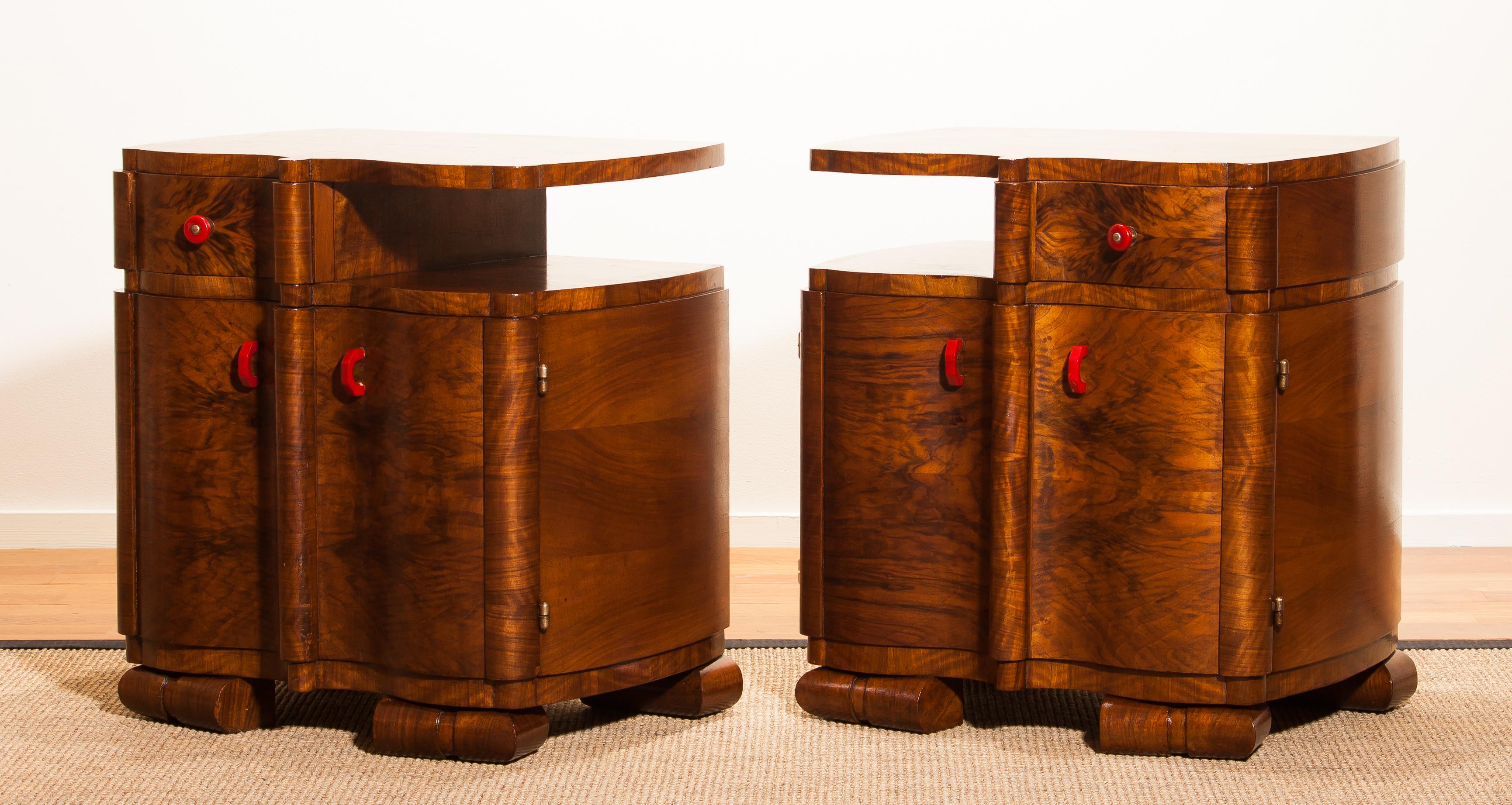 1920s Burl Wood Art Deco Bedside Tables 5