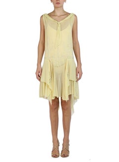 1920S Butter Yellow Silk Dress With Hand Beading
