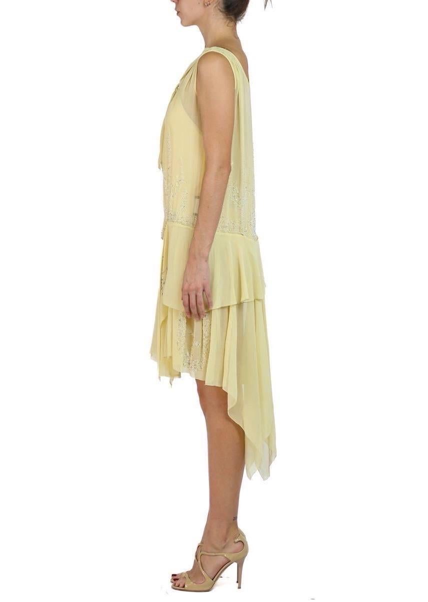 1920S Butter Yellow Silk Dress With Hand Beading In Excellent Condition For Sale In New York, NY