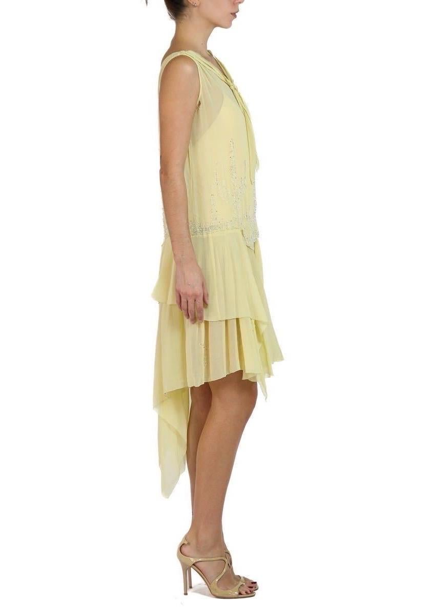 Women's 1920S Butter Yellow Silk Dress With Hand Beading For Sale