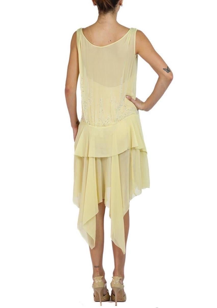 1920S Butter Yellow Silk Dress With Hand Beading For Sale 1