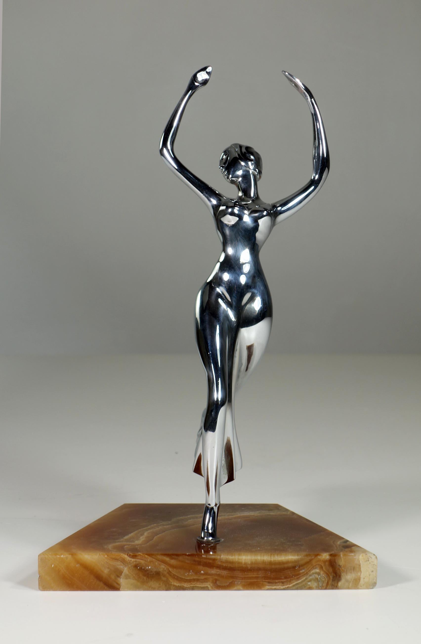 Años 20 de Franz Hagenauer Weiner Werkstatte Austria Figura de bailarina de metal niquelado en venta 2