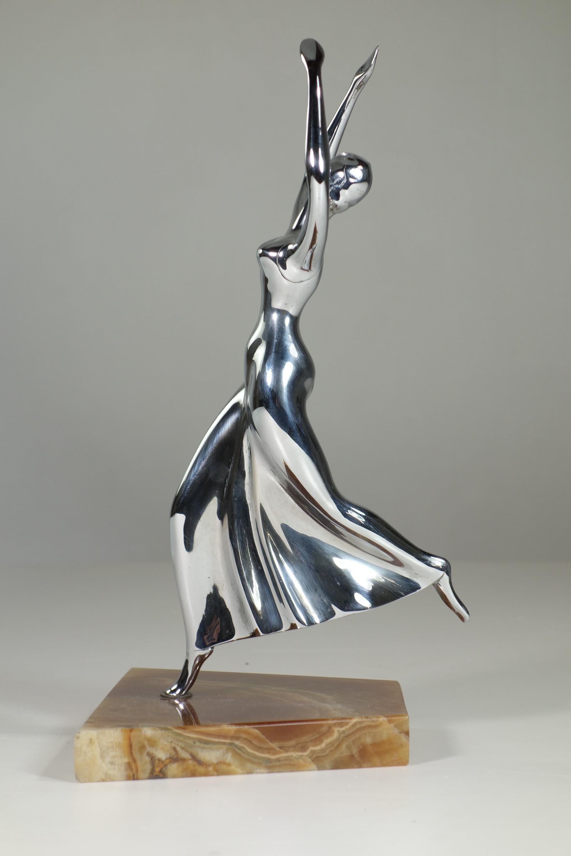 Años 20 de Franz Hagenauer Weiner Werkstatte Austria Figura de bailarina de metal niquelado en Excelente estado para la venta en Brescia, IT
