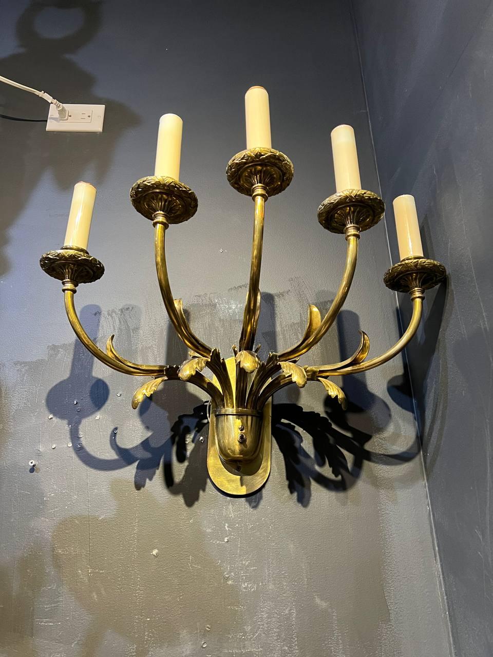 American Classical 1920's Large Caldwell 5 Lights Sconces with Acanthus Leaves  For Sale