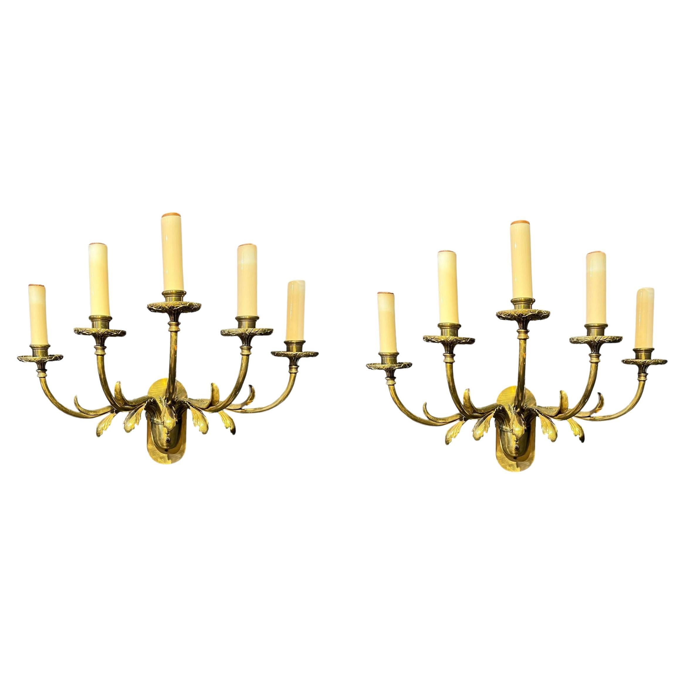 1920's Large Caldwell 5 Lights Sconces with Acanthus Leaves  For Sale