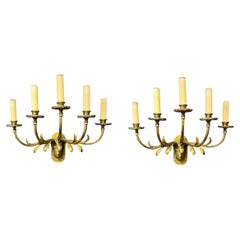 1920's Large Caldwell 5 Lights Sconces with Acanthus Leaves 