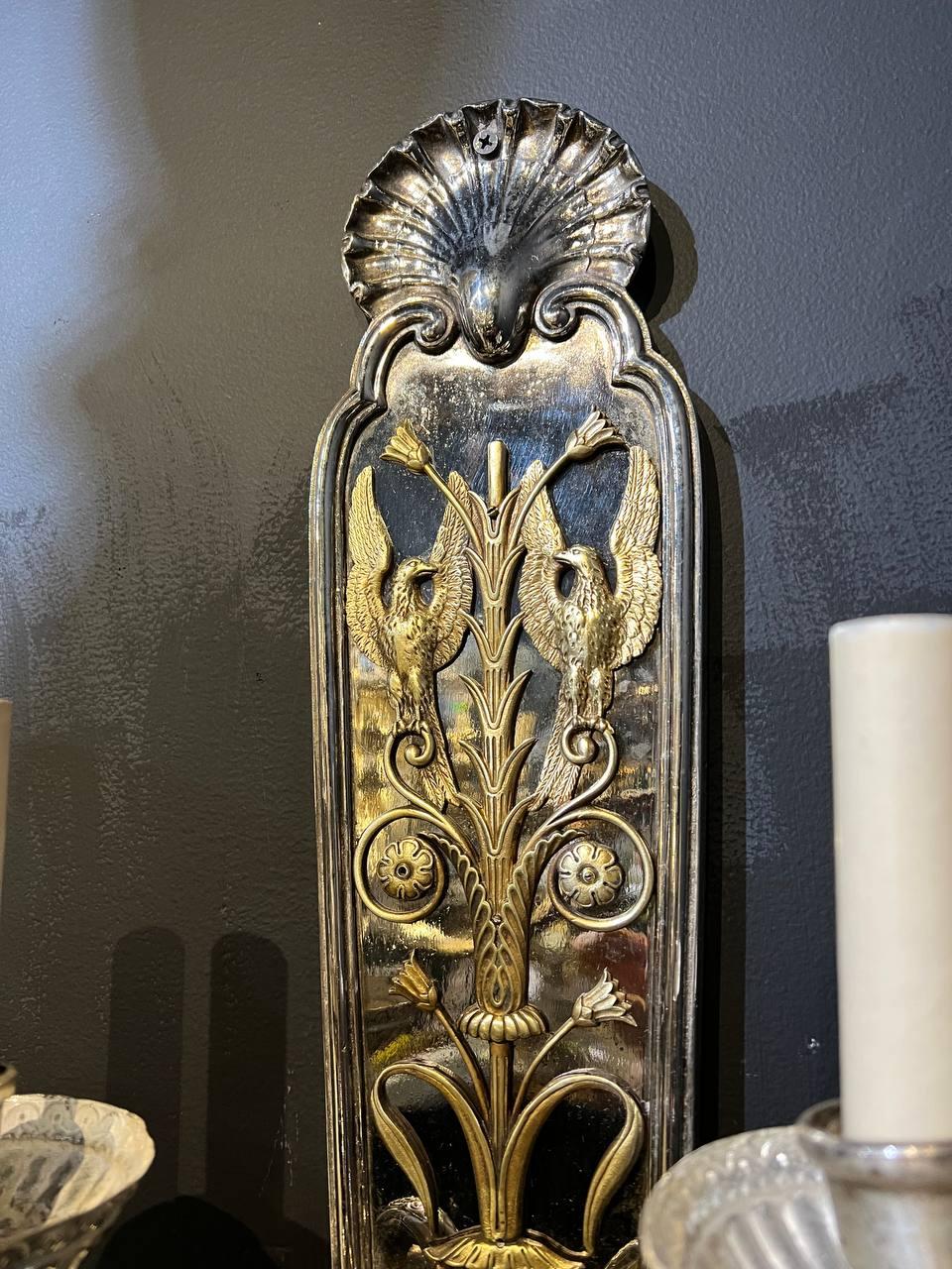 1920's Caldwell American Empire Sconces with Bronze Eagles  In Good Condition For Sale In New York, NY