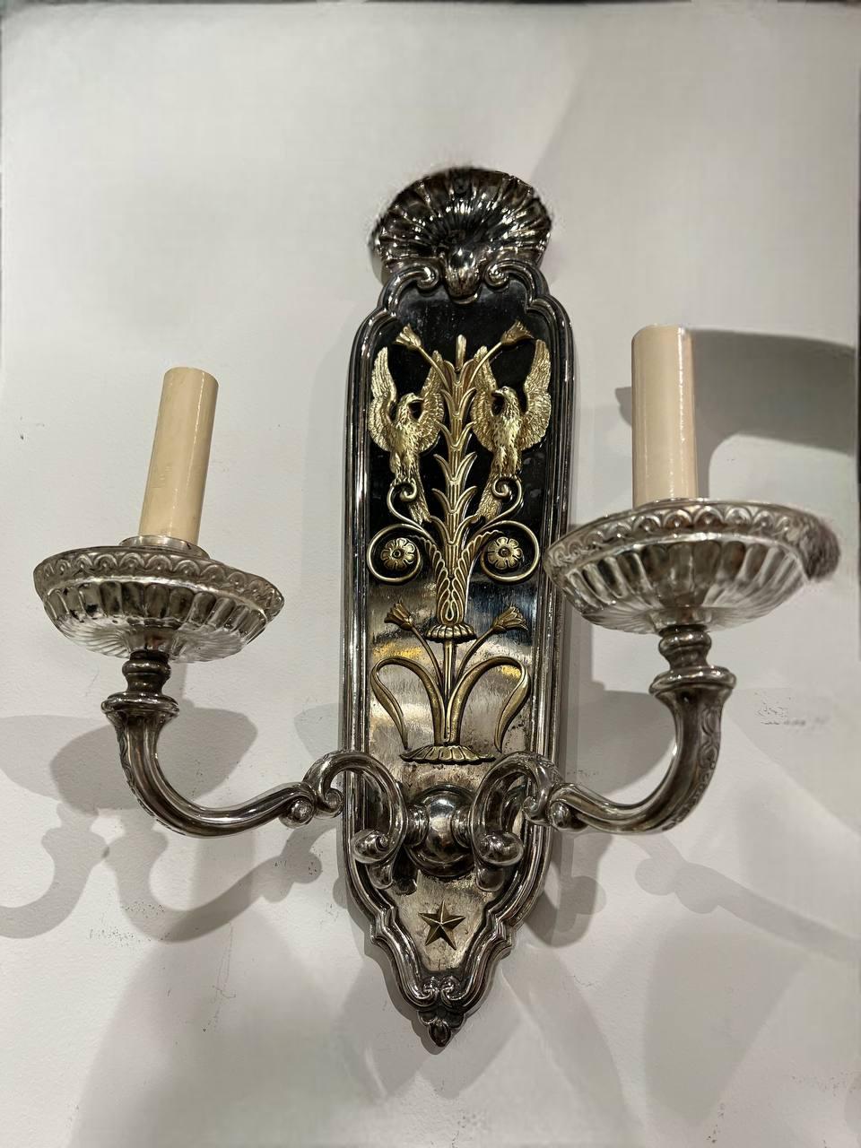 1920's Caldwell American Empire Sconces with Bronze Eagles  For Sale 2