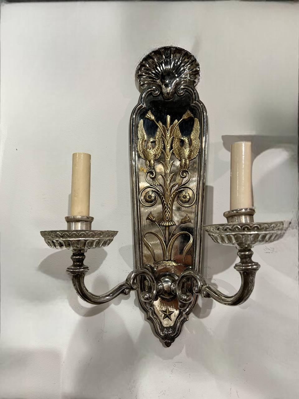1920's Caldwell American Empire Sconces with Bronze Eagles  For Sale 4